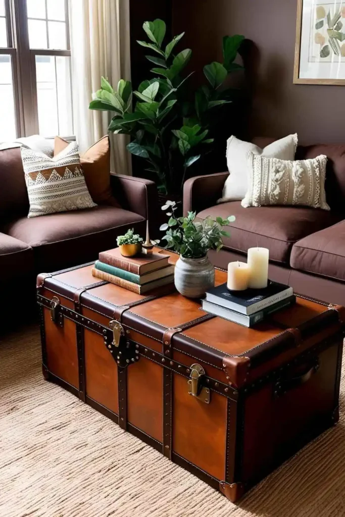 Vintage Brown Trunks as Coffee Tables
