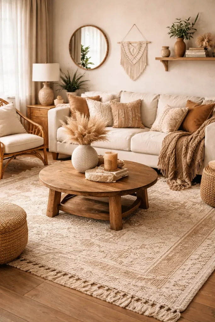 Beige and Brown Boho Living Room Color Palette