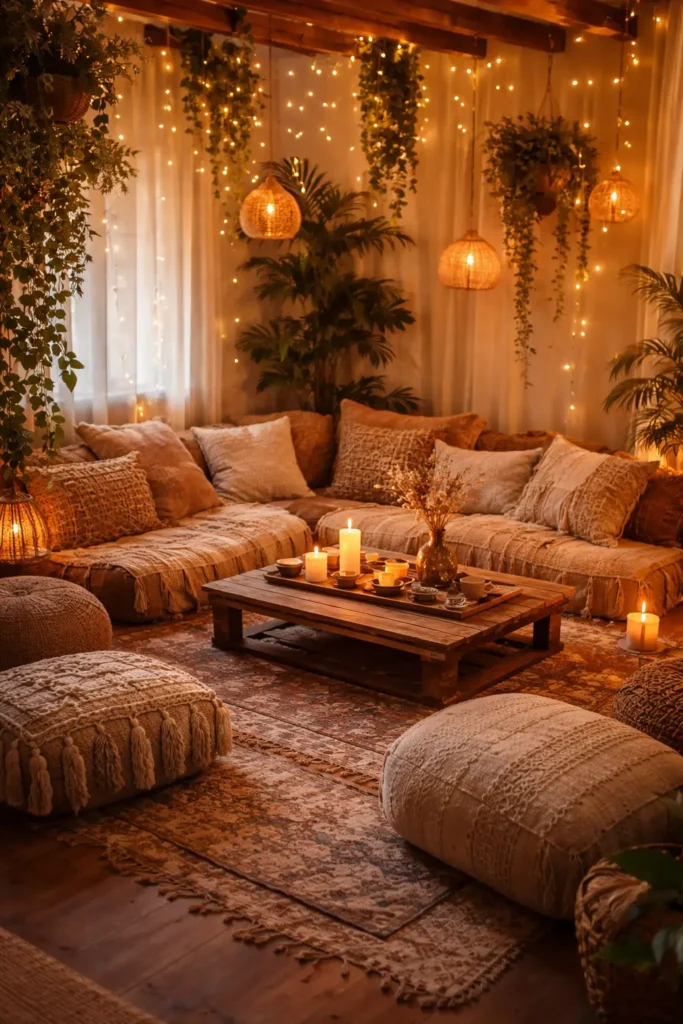 Cozy Floor Seating Boho Living Room Setup