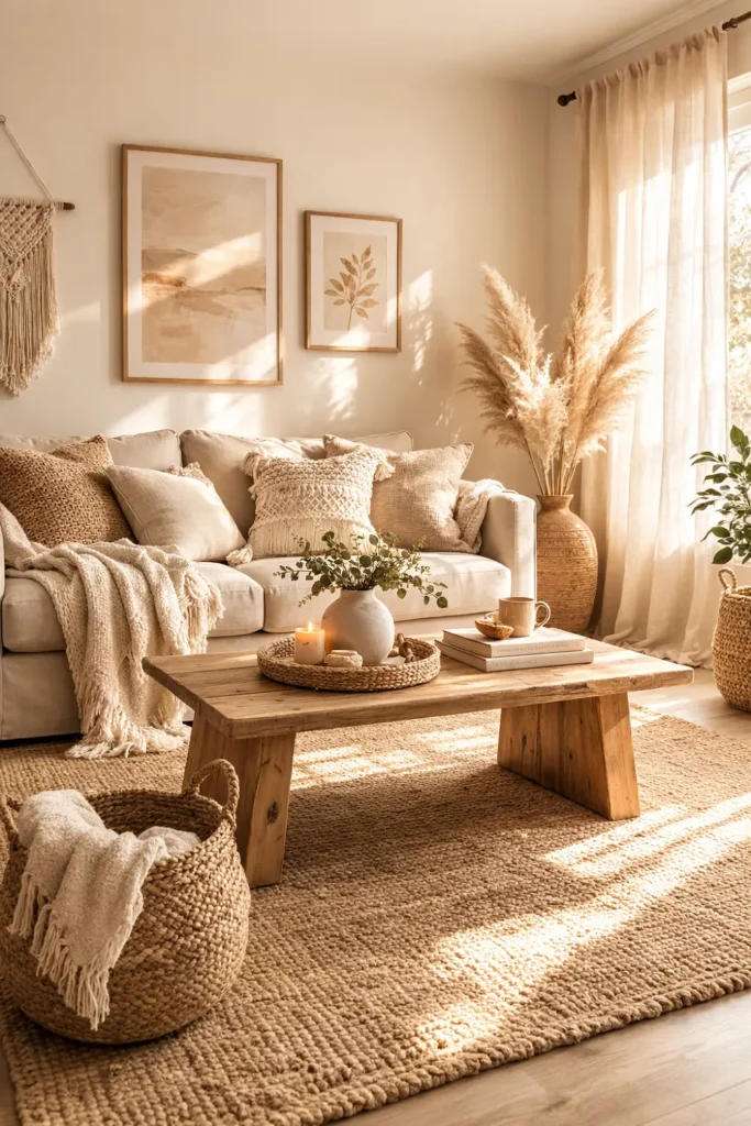 Neutral Boho Living Room Ideas with Earthy Tones